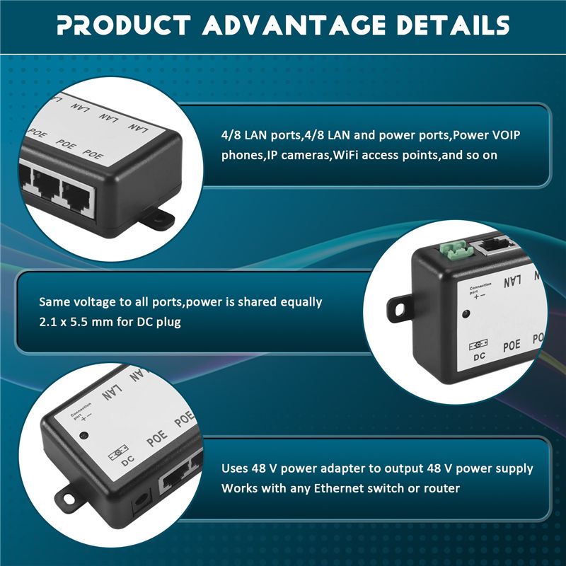 PHILE-8 Ports Poe Injector Poe - Power Over Ethernet 评论和价格